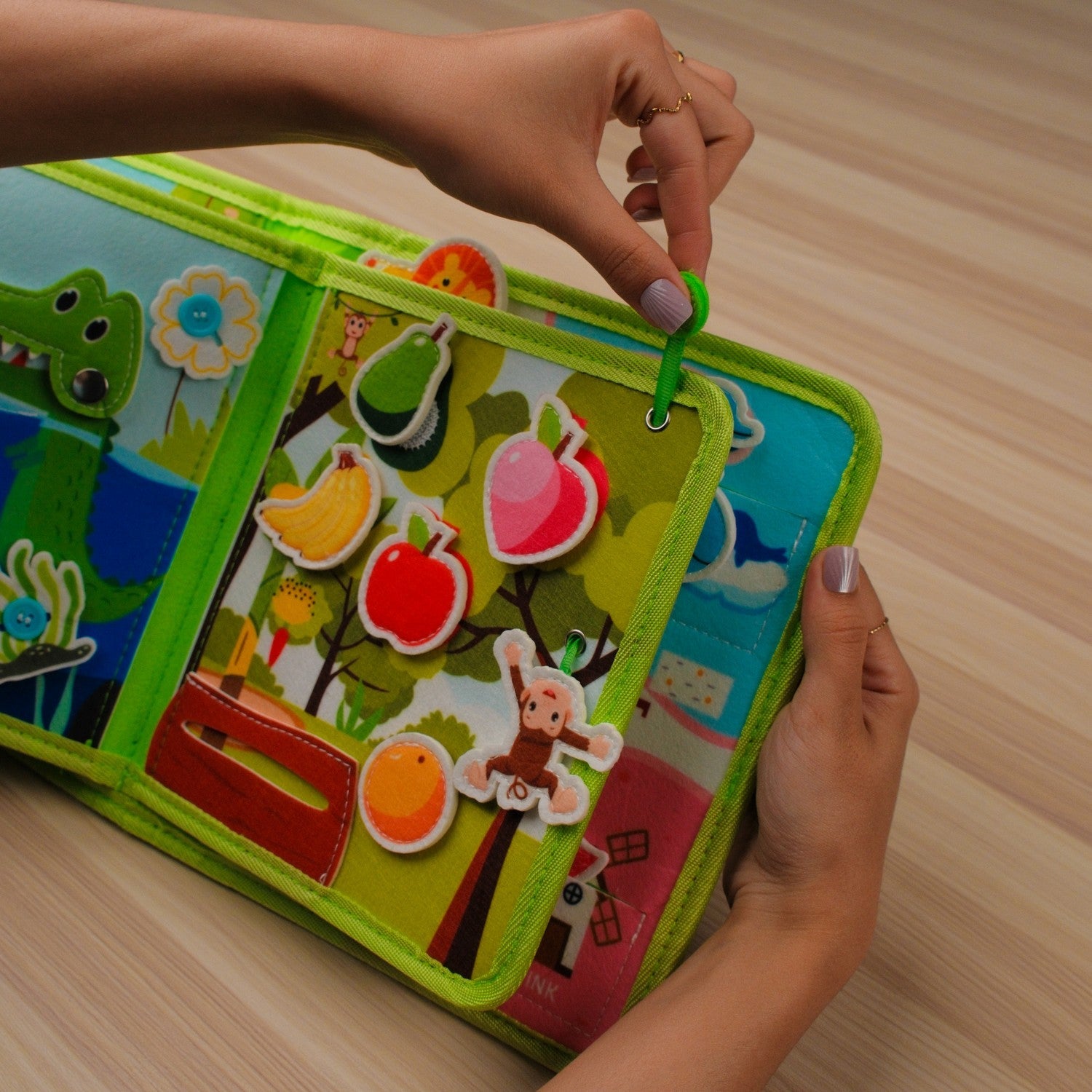 Zoo Adventure Quiet Book — Climbing Monkey, Squeaky Parrot & Zoo Map Tracing