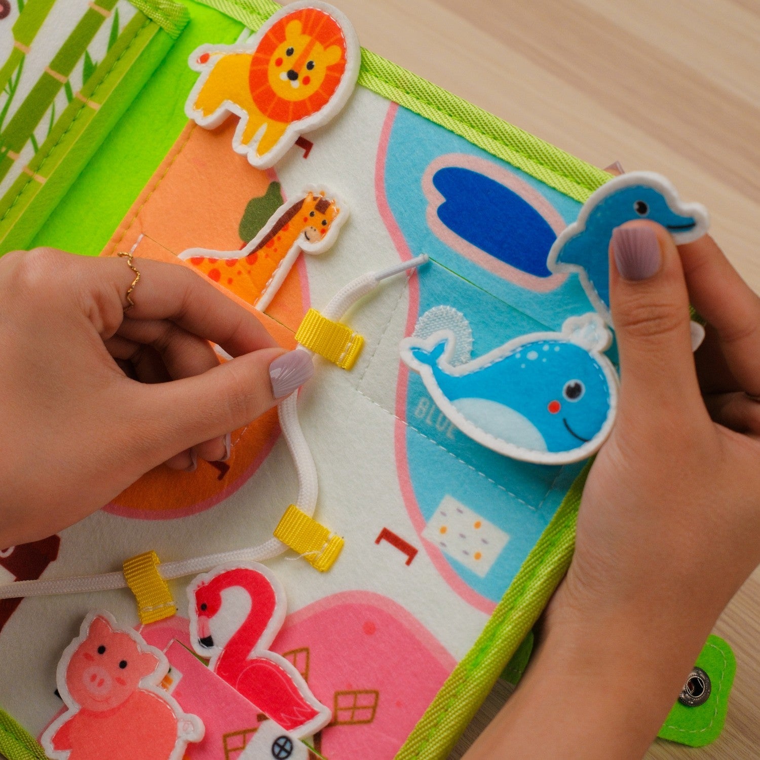 Zoo Adventure Quiet Book — Climbing Monkey, Squeaky Parrot & Zoo Map Tracing