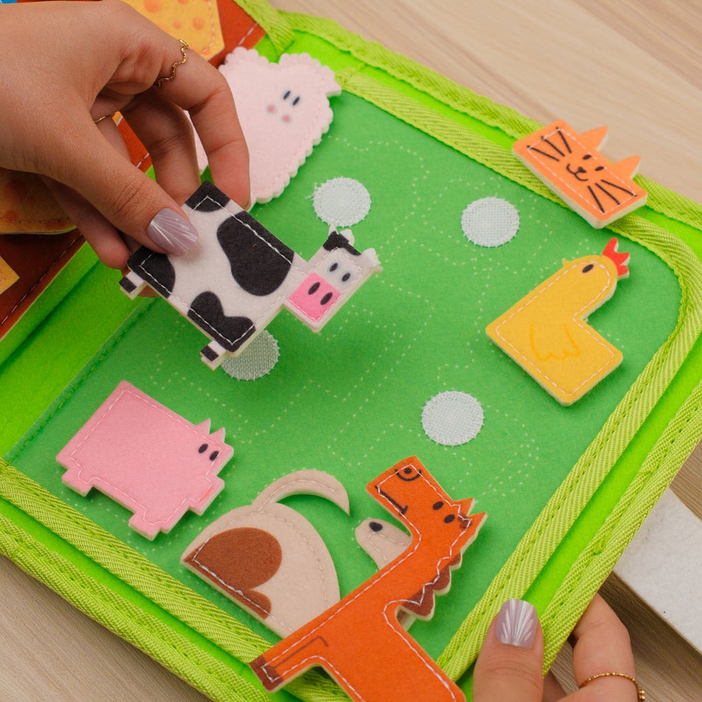 Farm Activity Quiet Book — Counting Bars, Hatching Eggs & Finger-Puppet Barn