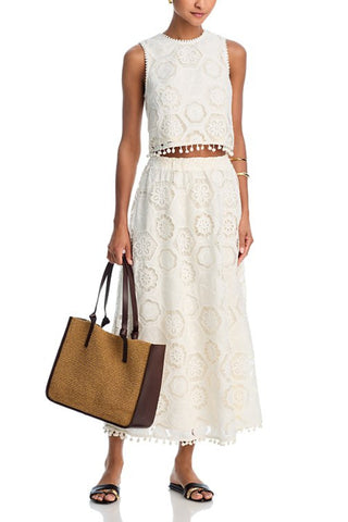 Sleeveless Embroidered Skirt Suit