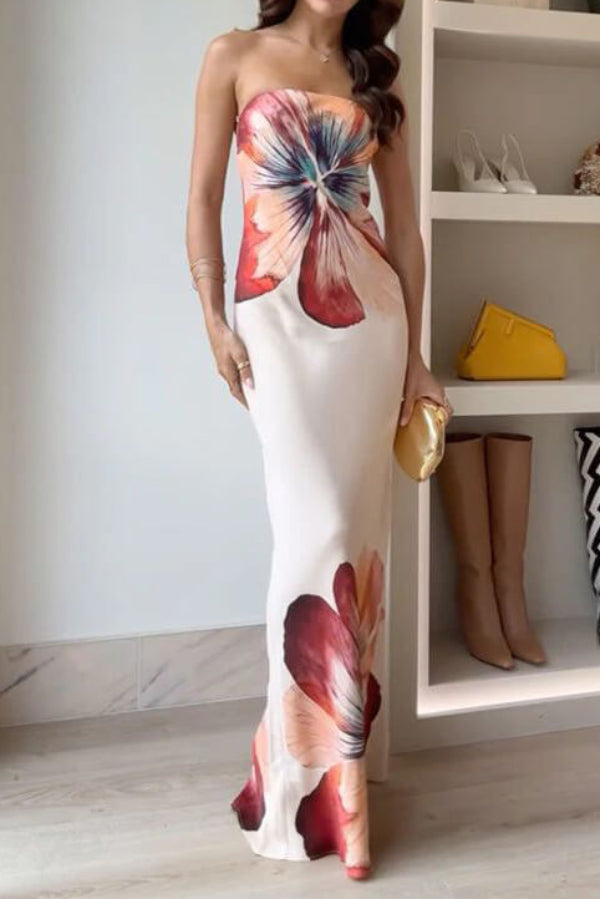 Printed Sexy Tube Top Slim Fit Maxi Dress Main image