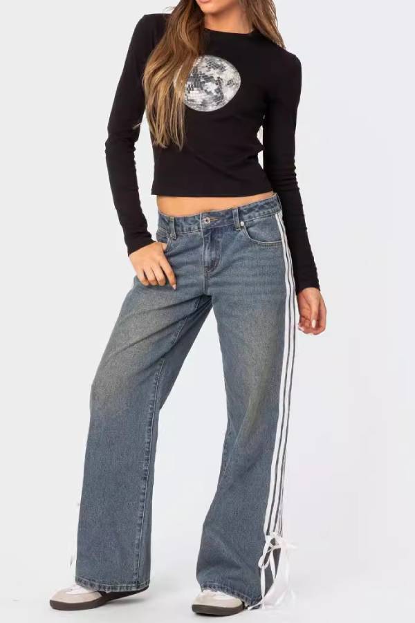 Fashionable loose side zip wide leg women's jeans Hauptbild