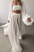 White Off-Shoulder Top & Wide-Leg Pants Set