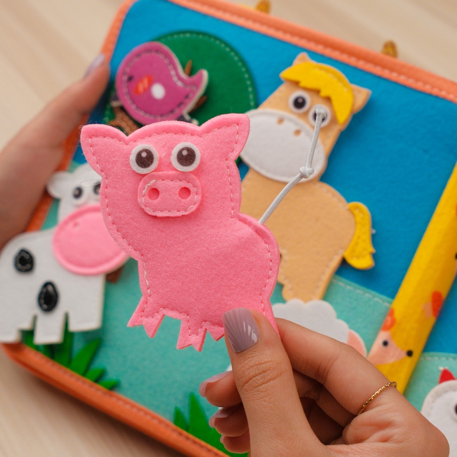 Deer Adventure Quiet Book — Crane & Blocks, Lacing Barn & Colour Pencil Matching