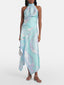 Light Mint Abstract Graphic Sleeveless Halter Top Asymmetric Midi Skirt Matching Set
