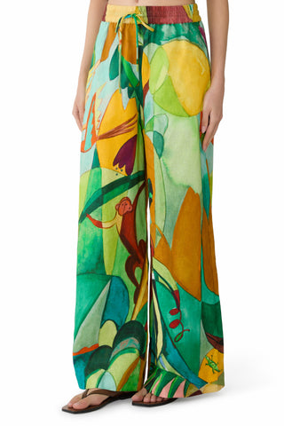 Women's Abstract Botanical Print 2-Piece Co-Ord Set - Oversized Shirt & Wide Leg Pants for Summer Beach Vacation