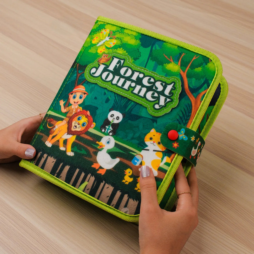 Forest Adventure Quiet Book — Magnetic Fishing, Butterfly Net & Hollow Log Hide & Seek
