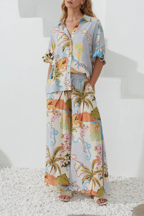 Linen-Blend Short-Sleeve Maxi Shirt Dress