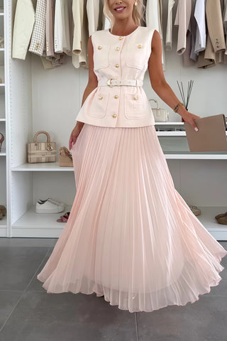 Sleeveless Chanel style vest vest mesh pleated skirt two-piece set