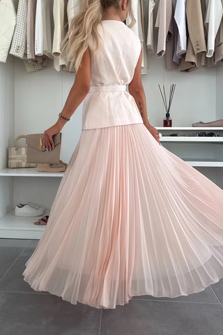 Sleeveless Chanel style vest vest mesh pleated skirt two-piece set