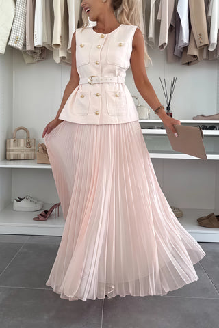 Sleeveless Chanel style vest vest mesh pleated skirt two-piece set