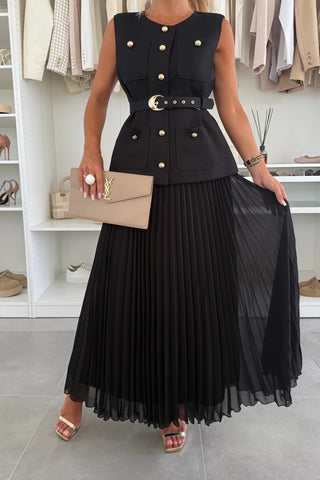 Sleeveless Chanel style vest vest mesh pleated skirt two-piece set