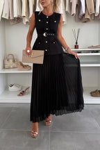 Sleeveless Chanel style vest vest mesh pleated skirt two-piece set