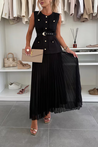 Sleeveless Chanel style vest vest mesh pleated skirt two-piece set