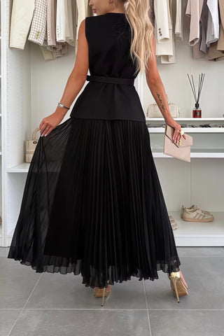 Sleeveless Chanel style vest vest mesh pleated skirt two-piece set