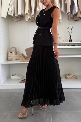 Sleeveless Chanel style vest vest mesh pleated skirt two-piece set