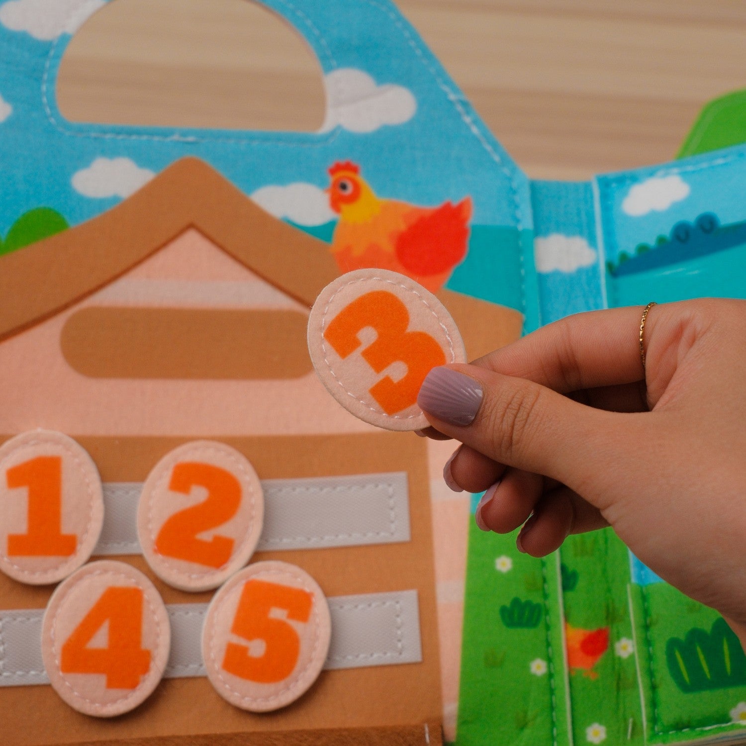 Farm Adventure Quiet Book with Handle — Finger Puppets, Sliding Duck & Counting Harvest