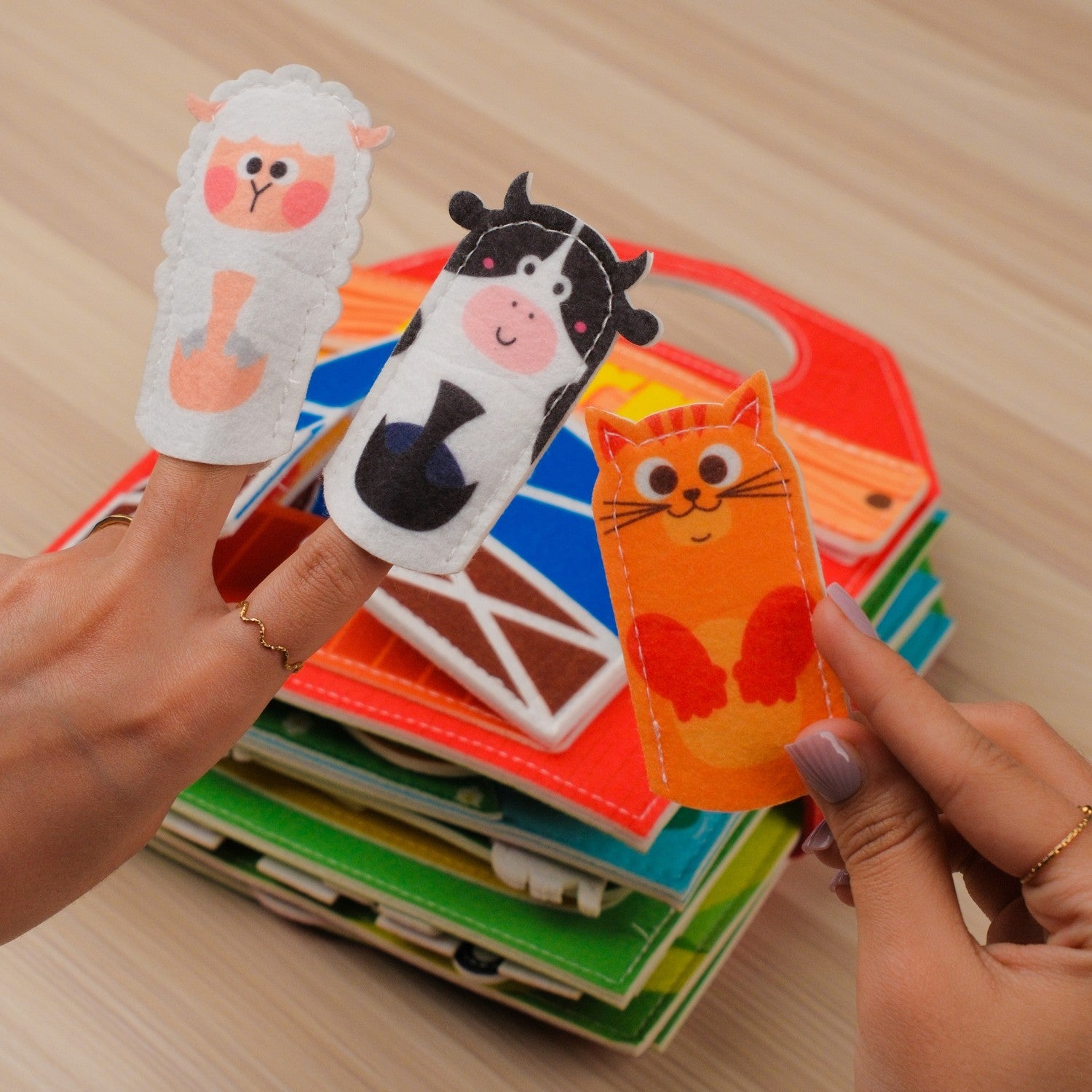 Farm Adventure Quiet Book with Handle — Finger Puppets, Sliding Duck & Counting Harvest