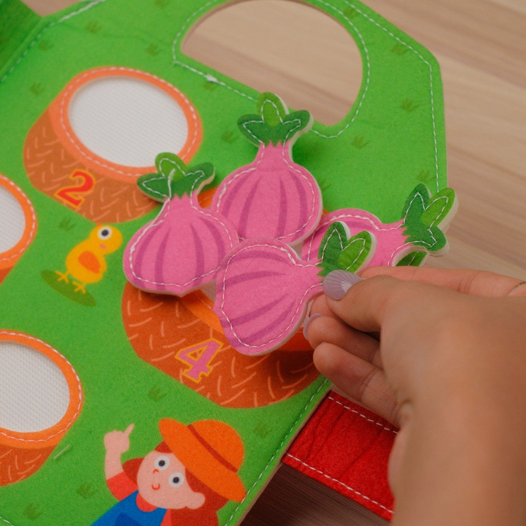 Farm Adventure Quiet Book with Handle — Finger Puppets, Sliding Duck & Counting Harvest