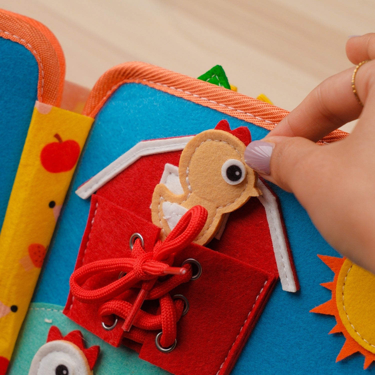 Deer Adventure Quiet Book — Crane & Blocks, Lacing Barn & Colour Pencil Matching