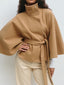 Solid color cape stand-up collar button-down belt trench coat
