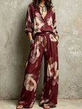 Burgundy Muted Floral Watercolor Boho Two Piece Set