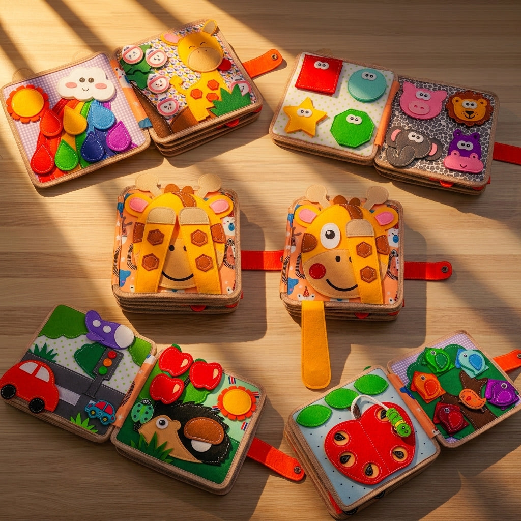 Giraffe Adventure Quiet Book — Peek-a-Boo Cover, Emotions & Colour Matching