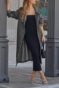 Black Denim Button-Down Midi Trench Coat