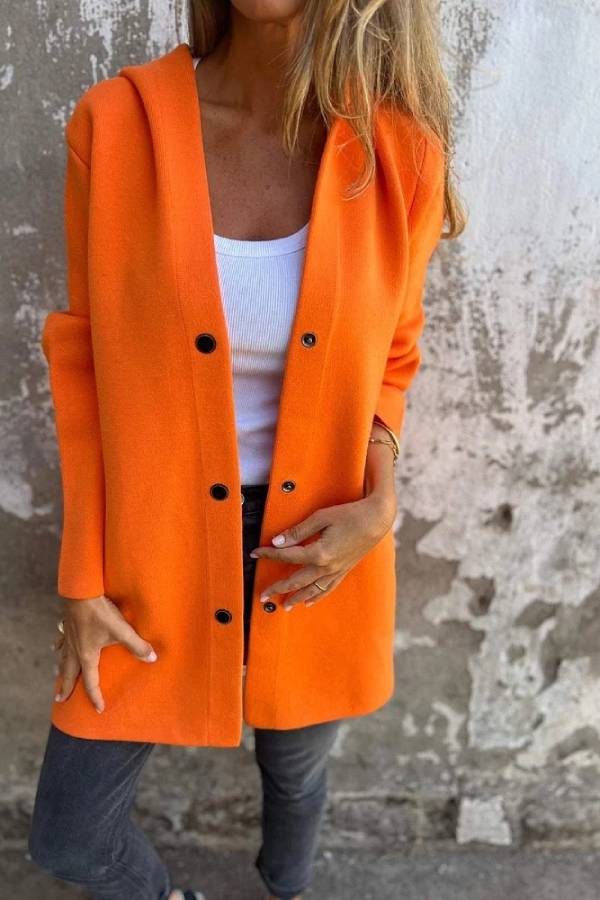 Solid color casual single breasted hooded jacket Main image