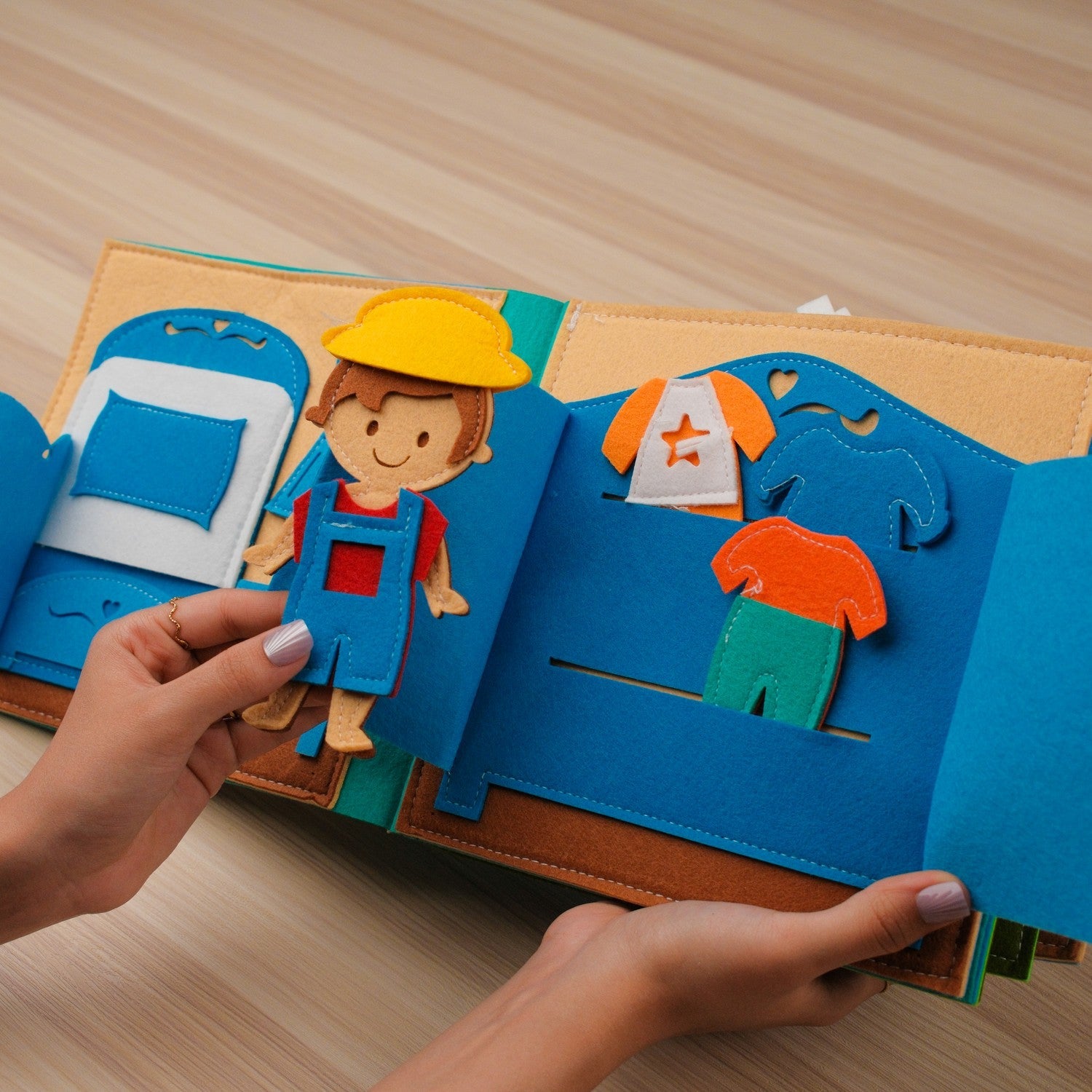 Blue House Quiet Book for Boys — Dress-Up, Robot Toolbox & Dinosaur Eggs