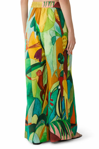 Women's Abstract Botanical Print 2-Piece Co-Ord Set - Oversized Shirt & Wide Leg Pants for Summer Beach Vacation