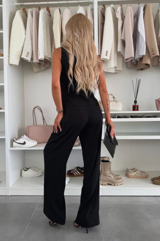 Elegant Commuter V-Neck Button Decorated Vest Trousers Set