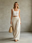 Lace Linen Crop Top & Wide Leg Pants Set | Boho Two-Piece