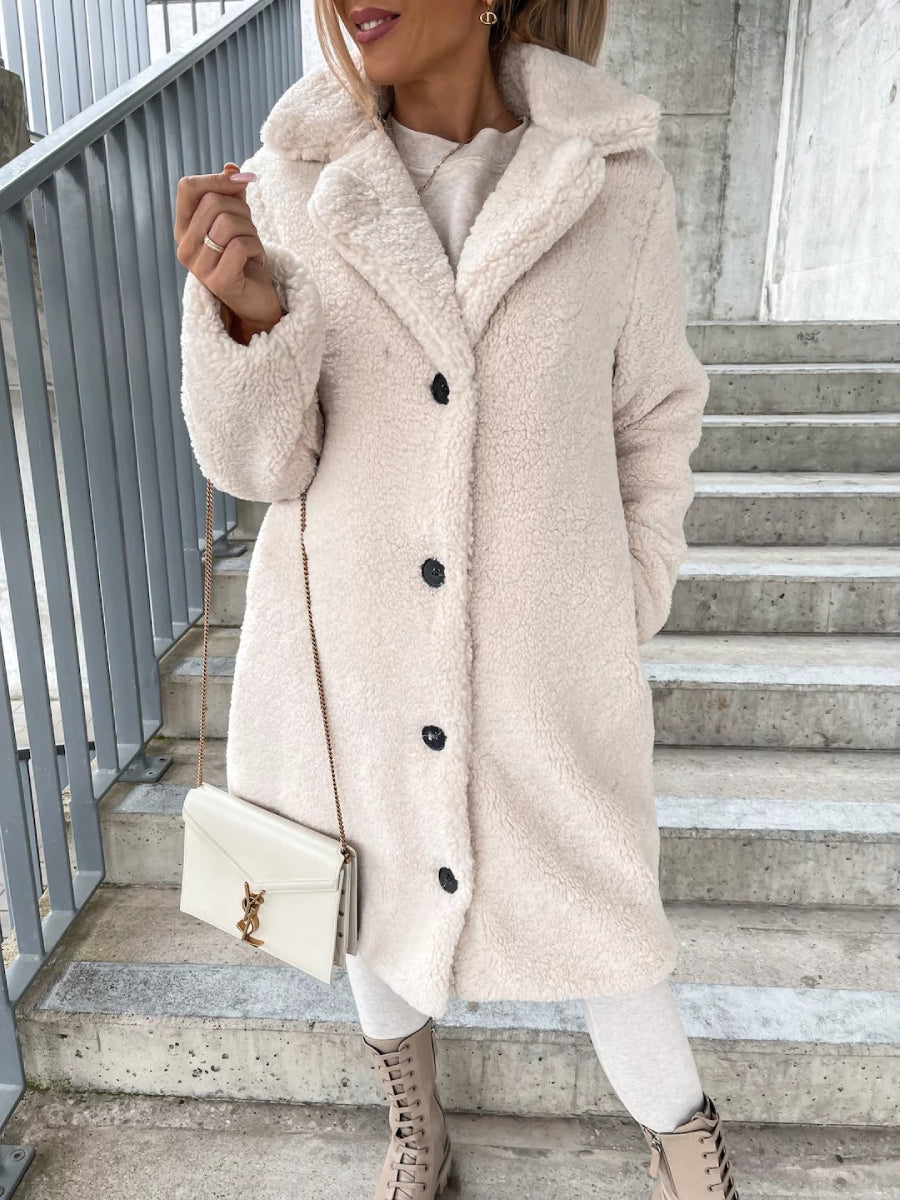 Collar women's plush top long coat Main image