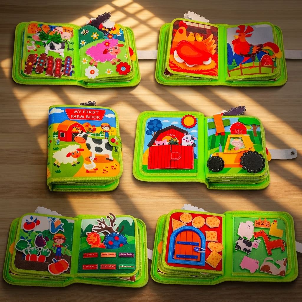 Farm Activity Quiet Book — Counting Bars, Hatching Eggs & Finger-Puppet Barn