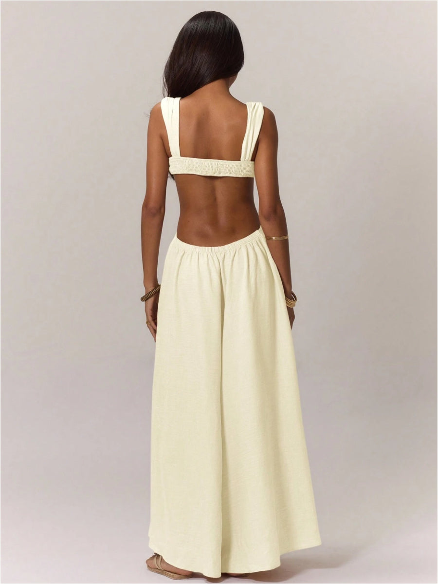 Solid Color Halter Cutout A-Line Maxi Gown Summer Resort Photoshoot Dress