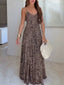 Leopard Print V Neck Thin Spaghetti Strap Maxi Dress