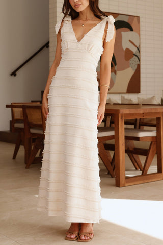 French retro gentle style elegant V-neck textured dress