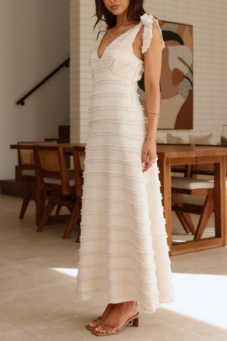 French retro gentle style elegant V-neck textured dress