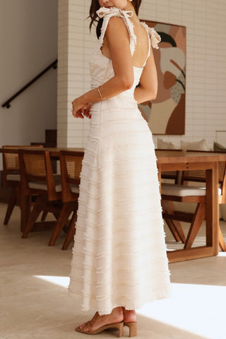 French retro gentle style elegant V-neck textured dress