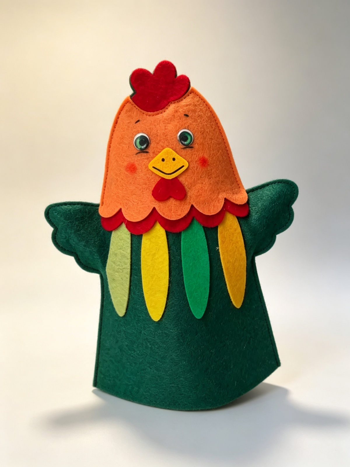 Set of 10 felt animal hand puppets: educational toys for story time and children's play.