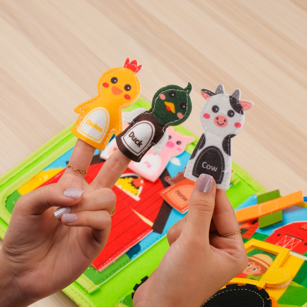 Farm Activity Quiet Book — Counting Bars, Hatching Eggs & Finger-Puppet Barn