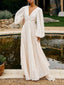 Romantic Textured Chiffon Puff Sleeve Deep V Twist Front Train Maxi Bridal Occasion Dress