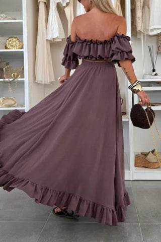 Tube Top Navel Exposed Ruffled Irregular Skirt Two-piece Set