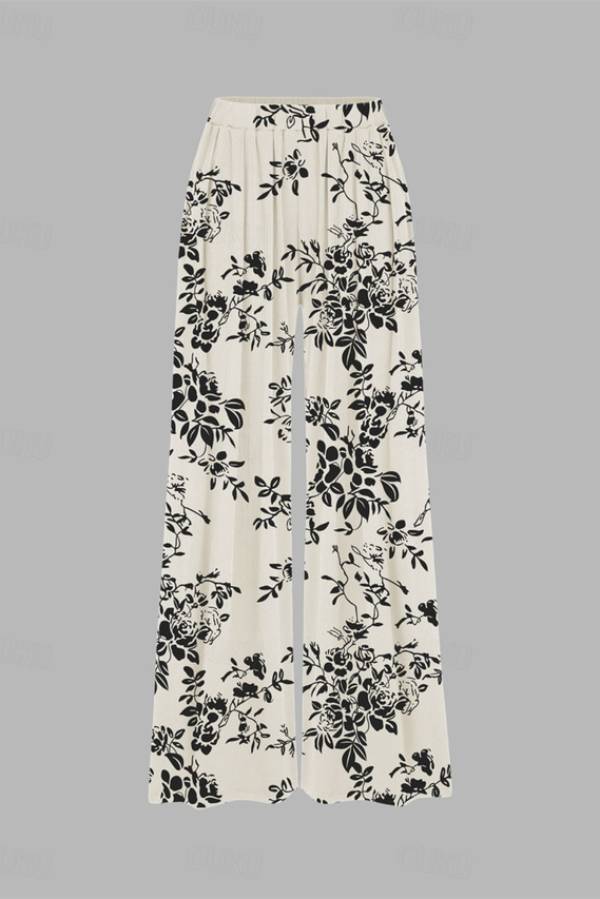 Elastic waistband pants with wide legs Image secondaire du produit