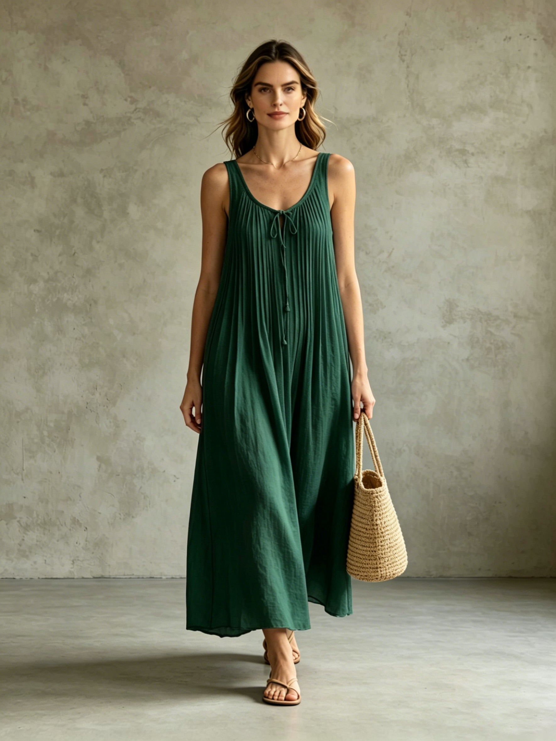 Breathable Linen Sleeveless Dress for Summer & Vacation