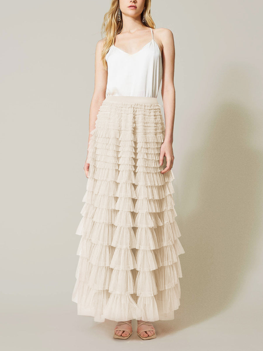 High waisted mesh cake skirt