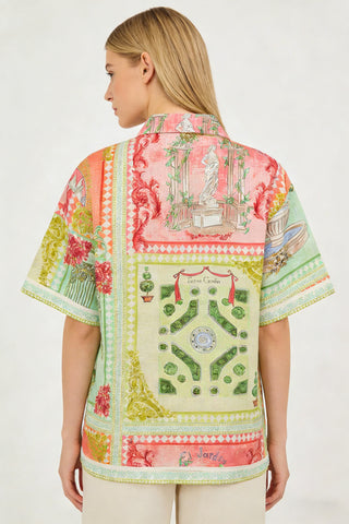 Women's Boho Patchwork Print 2-Piece Co-Ord Set - Short Sleeve Shirt & Wide Leg Pants for Summer Beach Vacation