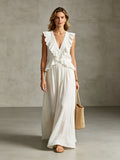 Women's Flowy Ruffle Trim Linen Maxi Dress for Summer