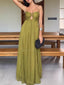 Olive Green Thin Strap Keyhole Cutout Ruched Bust Flowy Chiffon Maxi Dress